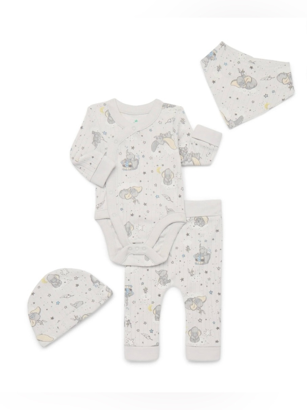Disney Baby Dumbo Wishes & Dreams 4 Piece Layette Outfit Set 3-6M NWT Gray Unise